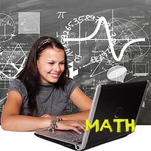 Girl doing math on a laptop