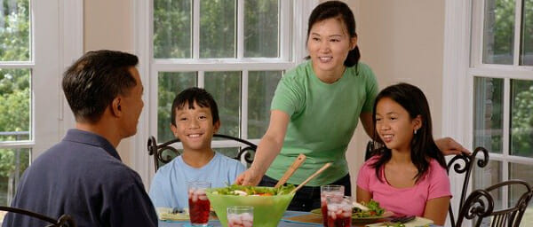 Asian family having dinner