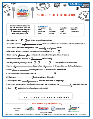 Story of Your Dinner Chill in the Blank Activity Sheet