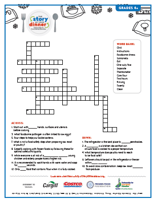 Story of Your Dinner Crossword Puzzle Activity Sheet