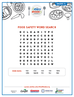 Story of Your Dinner Word Search Activity Sheet