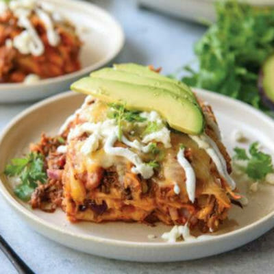 Slow Cooker Mexican Lasagna with Barbacoa