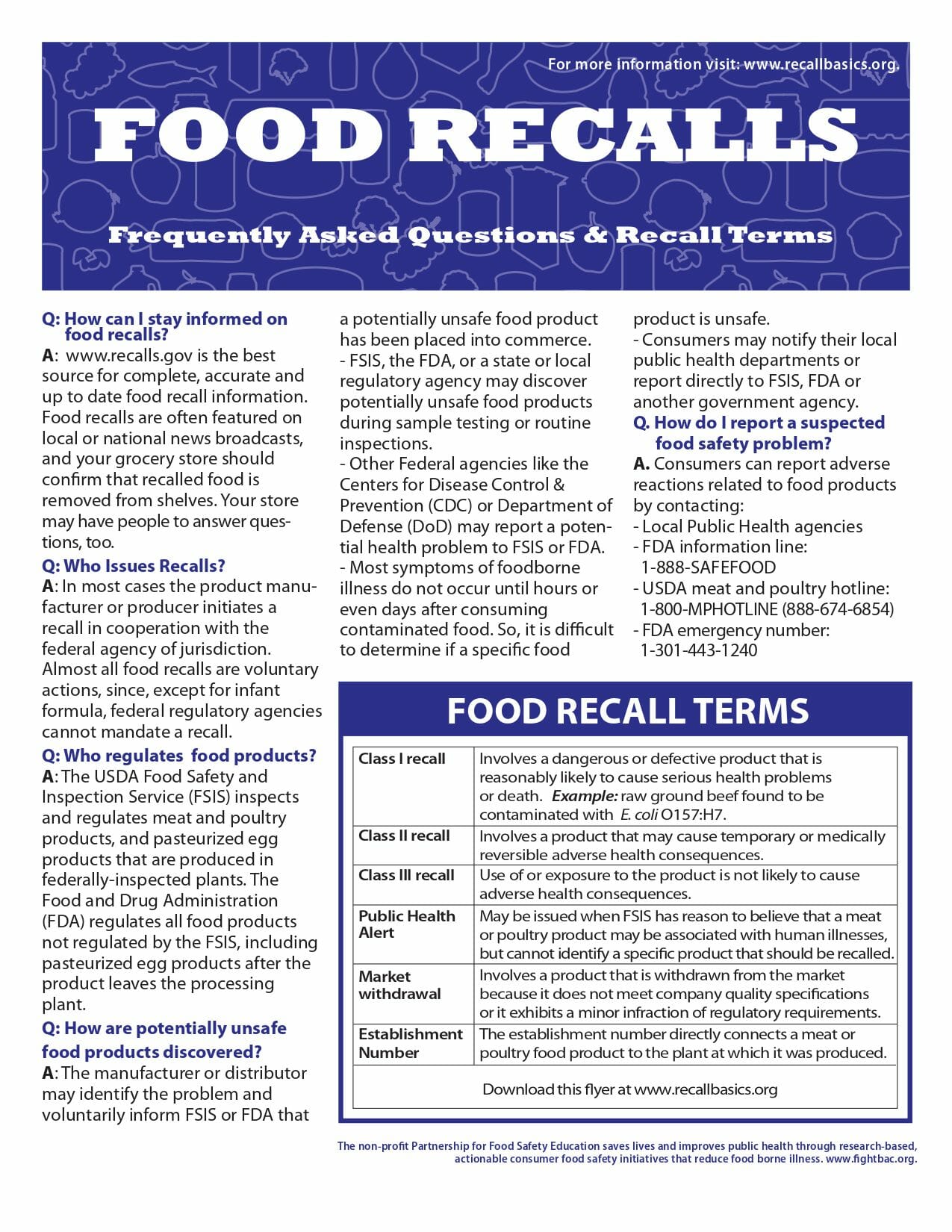 Recall Basics Partnership for Food Safety Education
